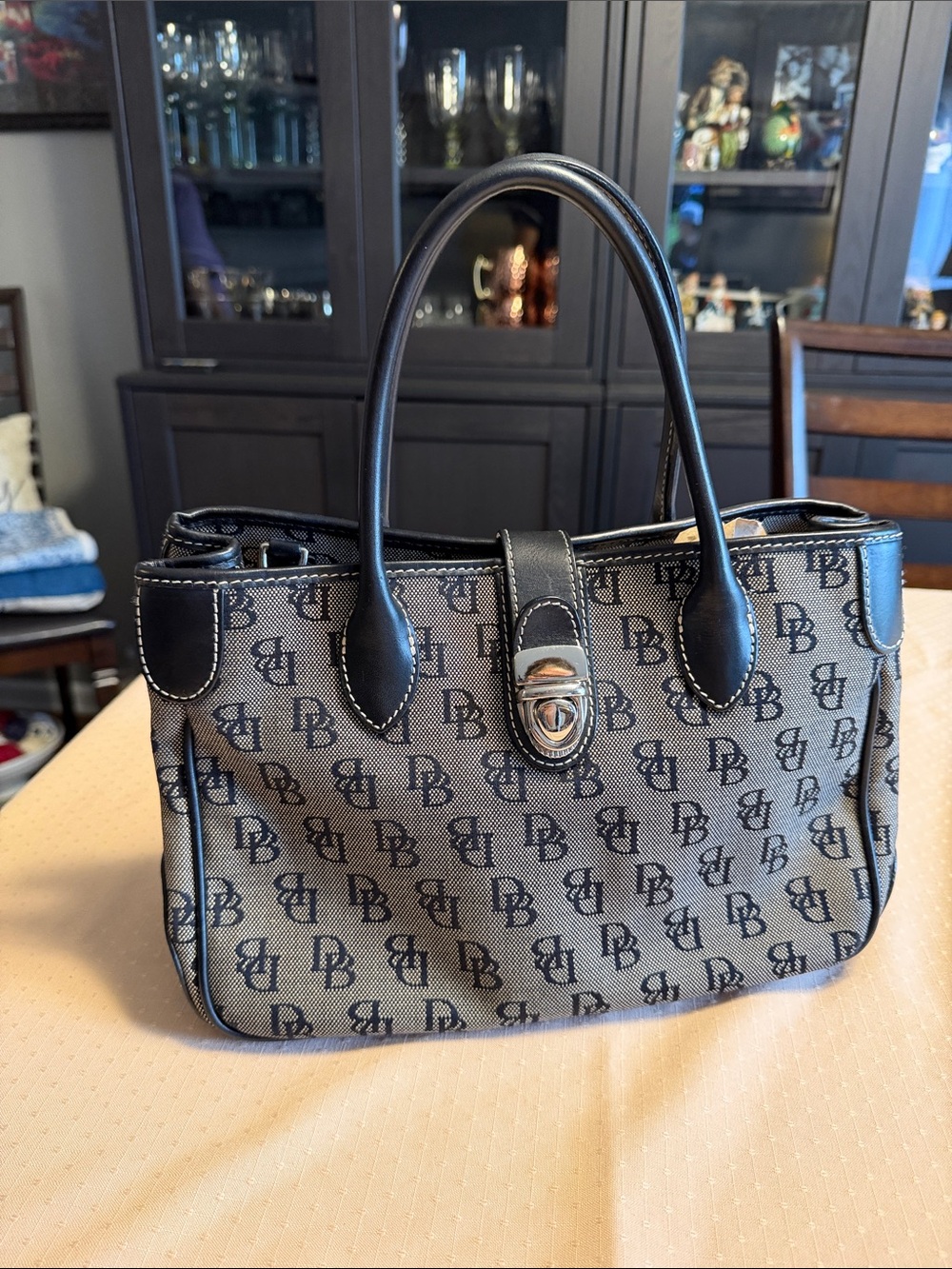 Dooney & Bourke Black and Beige DB Monogram Tote